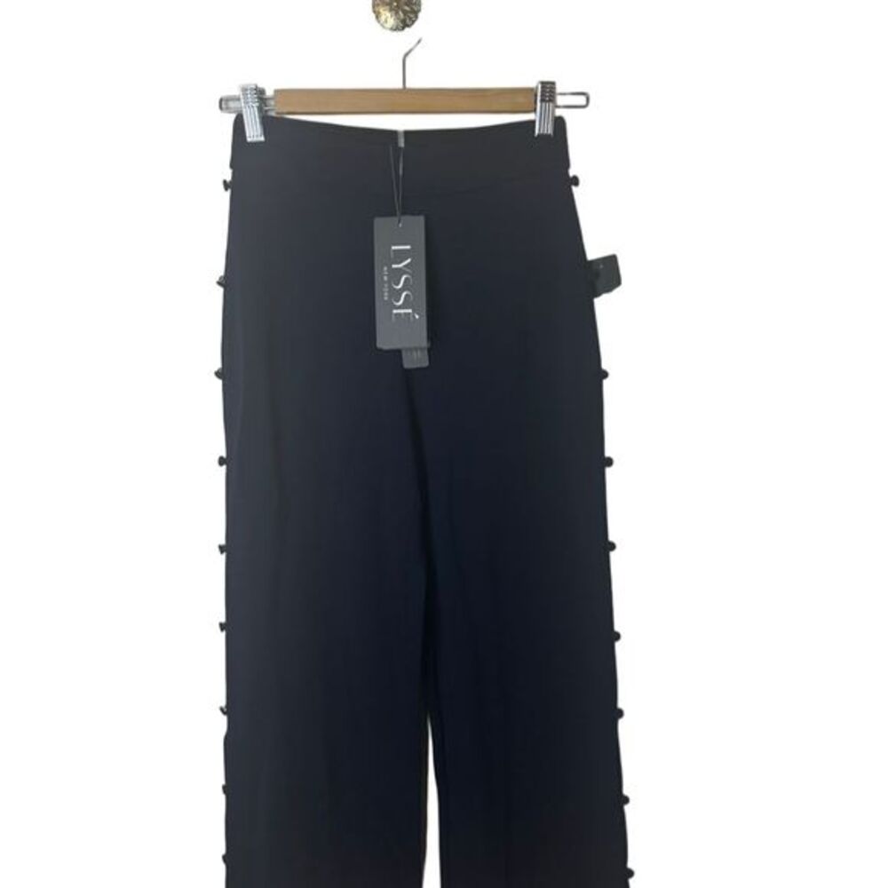 Lyssé Size 2/XS Navy Blue Wide-Leg Ponte Pants Eco-Friendly Side Buttons